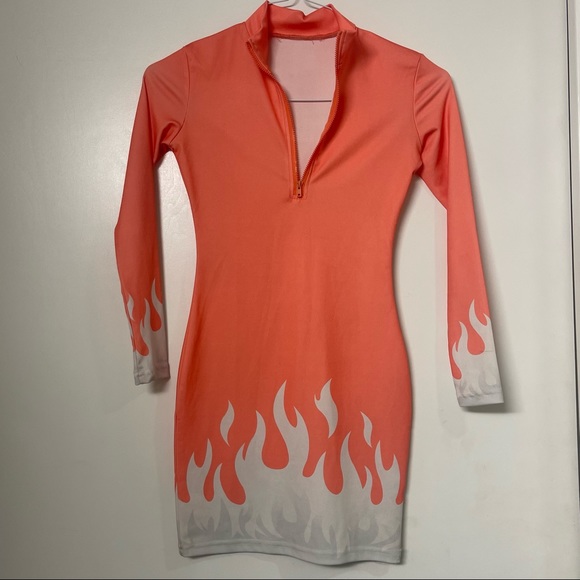 Peach fire turtleneck zip mini dress - Picture 5 of 5